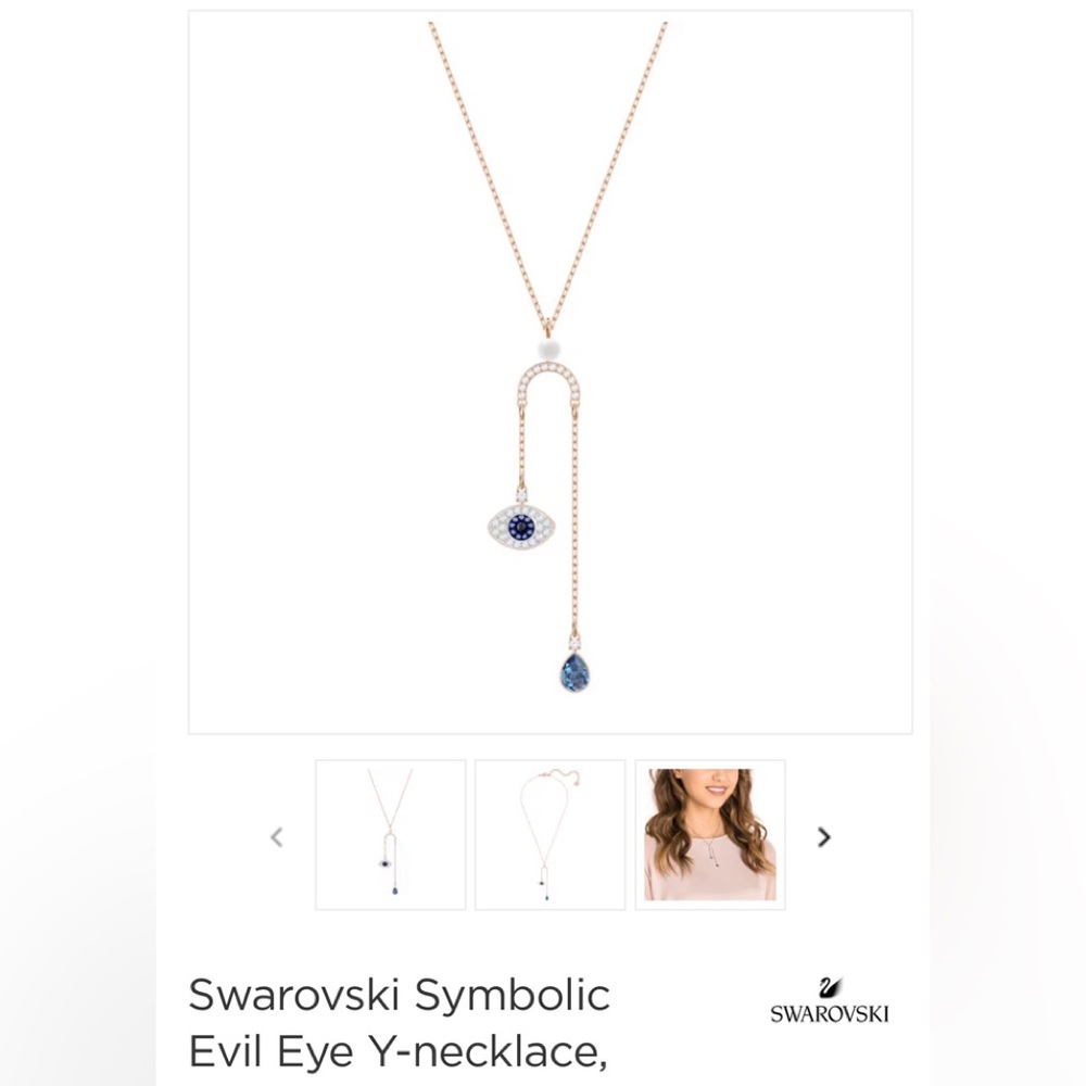 Swarovski Rose Gold Evil Eye Lariat Necklace with Blue Crystal - Picture 5 of 5